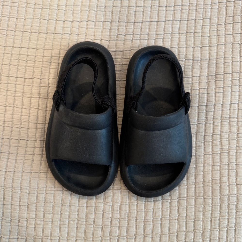 Zara Black Rubber Slide Sandals with Strap - Size 8